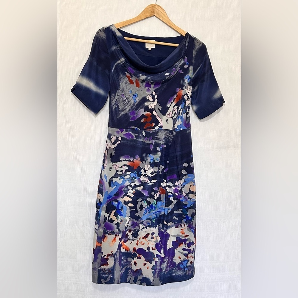 Anthro Golden Ratio Coquille Japonica
Watercolor Cowl Neck 100% Silk Dress 2